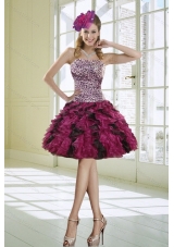 Fashionable Ruffled Strapless Leopard Prom Dresses in Multi Color