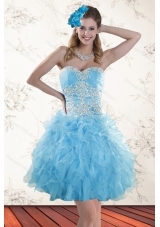 2015 Spring Baby Blue Sweetheart Prom Dresses with Embroidery