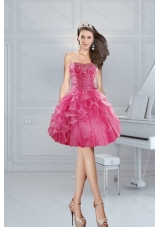 2015 Gorgeous Pink Sweetheart Short Prom Dresses with Beading and Ruffles