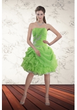Spring Green Strapless Short Prom Dresses with Ruffles and Beading