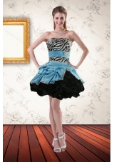 Zebra Printed Strapless Short Prom Gown with Ruffles and Pick Ups