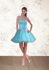 Cute Baby Blue Sweetheart Sexy Prom Dresses with Ruffles and Beading