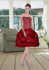 Wine Red Pretty Strapless 2015 Sexy Prom Dresses with Embroidery