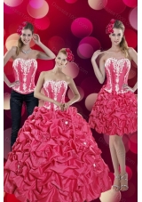2015 Detachable Pick Ups and Appliques Hot Pink Quinceanera Dresses