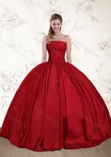 2015 Fashionable Strapless Beaded Floor Length Quinceanera Dress in Red