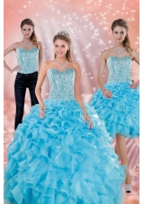 2015 Fashionable Sweetheart Ruffled Quinceanera Dresses in Baby Blue