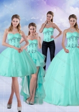 New Style Pretty Apple Green Sweetheart 2015 Quinceanera Dress with Appliques and Beading