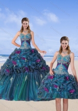Multi Color 2015 Sweet Sixteen Dresses with Hand Made Flower and Pick Ups