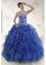 2015 Unique and Detachable Royal Blue Quince Dresses with Beading and Ruffles