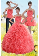 2015 Unique and Detachable Watermelon Sweet 15 Dresses with Beading and Ruffles