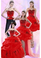 Unique and Detachable Red Quinceanera Dresses with Appliques and Pick Ups for 2015