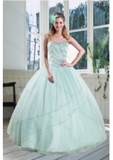 2015 Unique and Detachable Beautiful Apple Green Strapless Sweet 15 Dresses with Beading