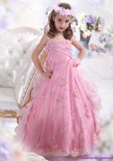 2015 Unique Rose Pink Spaghetti Straps Little Girl Pageant Dress with Appliques