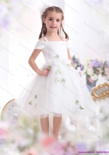 Gorgeous Spaghetti Straps White 2015 Little Girl Pageant Dress with Hand Made Flowers