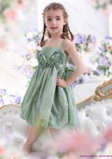 Unique Spaghetti Straps Little Girl Pageant Dress with Waistband and Hand Made Flower