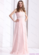 Baby Pink Strapless Prom Dresses with Ruching and Beading