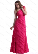One Shoulder Prom Dresses with Ruffled Layers and Hand Made Flower