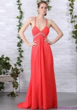 Spaghetti Straps Prom Dresses with Ruching and Beading