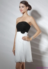 Strapless Ruching and Hand Made Flower Prom Dresses in White and Black