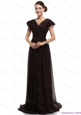 Popular Cap Sleeves and Brush Train 2015 Prom Dress in Black
