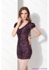 Sexy 2015 Luxurious V Neck Mini Length Prom Dress with Sequins