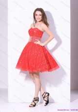 Sexy 2015 Sweetheart Beading Mini Length Prom Dress in Red