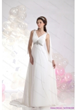 2015 Perfect V Neck Wedding Dress with Beading and Ruching