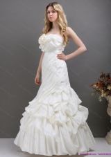 Pleated White Strapless Wedding Dresses with Ruffles and Pick Ups