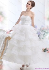 2015 Cheap White Wedding Dresses with Ruffled Layers and Beading
