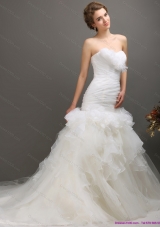2015 Classical Sweetheart Wedding Dress with Ruching and Ruffles
