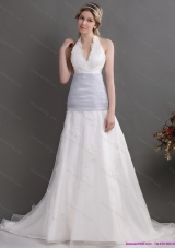 2015 New Style Halter Top Wedding Dress with Lace and Ruching
