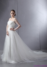 2015 New Style Strapless A Line Wedding Dress with Lace and Ruching