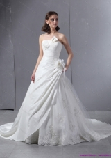 2015 Perfect Strapless Wedding Dress with Hand Made Flowers and Ruching