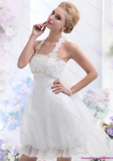 Cheap Halter Top Laced Bridal Gowns in White