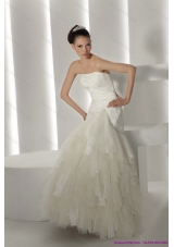 Cheap Strapless Ruffles and Appliques White Wedding Dresses for 2015