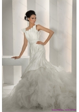 New Style 2015 Asymmetrical A Line Wedding Dress with Ruching and Ruffles