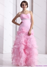 New Style Baby Pink Sweetheart Ruching Wedding Dresses with Ruffles and Beading
