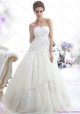 New Style Ruffled White Strapless Wedding Dresses with Sash and Bownot