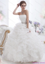 New Style White Strapless Ruffles and Ruching Wedding Gown for 2015