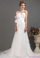 Ruffles Strapless Bownot White Wedding Dresses with Brush Train