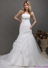 2015 Top Selling Strapless Wedding Dress with Ruching and Paillette