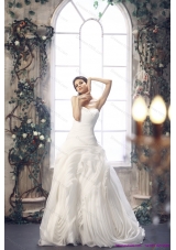 2015 Top Selling White Sweetheart Ruching Wedding Dresses with Brush Train