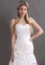 Cheap White Brush Train Sweetheart Ruching Wedding Dresses with Hand Made Flowers