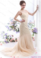 Top Selling 2015 Beteau Champagne Wedding Dress with Sequins