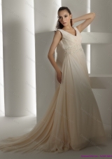 Top Selling Ruffles and Beading White Wedding Dresses with Brush Train