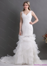 Top Selling V Neck 2015 Wedding Dress with Ruching and Ruffles