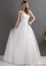 White Sweetheart Lace and Ruching Bridal Gowns with Brush Train