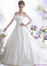 2015 Elegant Off the Shoulder Wedding Dress with 3/4 Length Sleeve