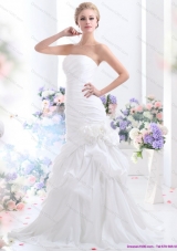 Ruffles Strapless White Bridal Gowns with Hand Made Flower for 2015