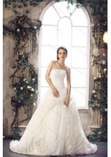 Top Selling White Strapless Wedding Dresses with Chapel Train and Beading